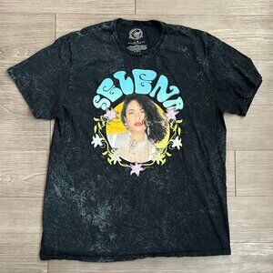 Selena Acid Wash Black Cotton T-Shirt Oversized Boxy Size L